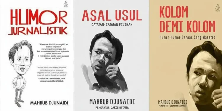 Cover tiga buku Mahbub Djunaidi dengan judul; Humor Jurnalistik, Kolom demi Kolom dan Asal Usul. Foto: Pinterest.