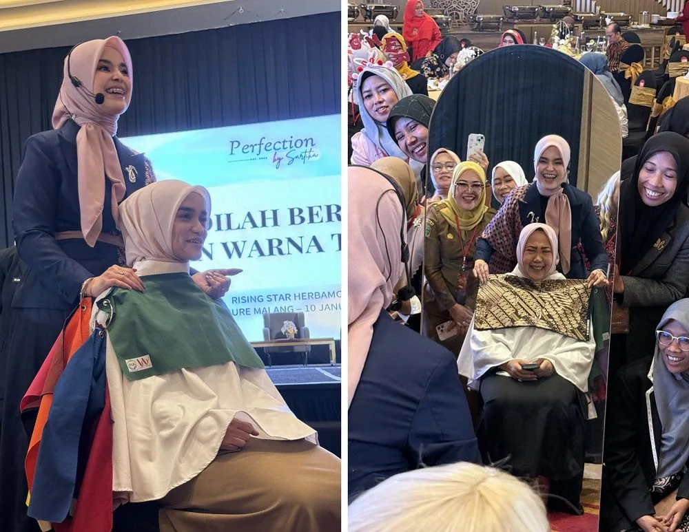 Sartika Sari membagikan sesi Personal Color pada peserta di Event Eksklusif Rising Star HERBAMOUR. Foto/dok