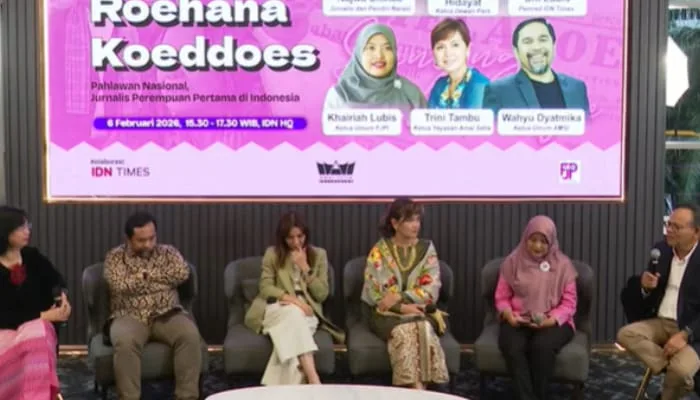 Diskusi 3 Wajah Roehana Koeddoea yang dihadiri beberapa tokoh pers nasional dalam peringatan Hari Pers Nasional (HPN) 2026. /Foto: Tangkapan layar Instagram @fjpindonesia.