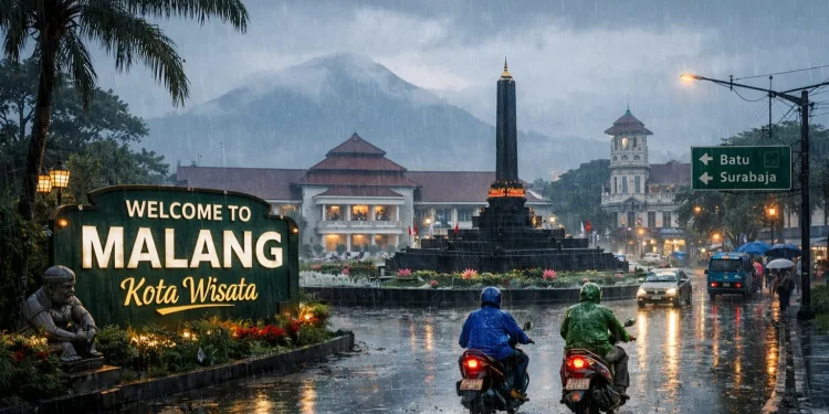 Prakiraan cuaca Malang, terutama di Kota Malang pada Rabu, 11 Februari 2026 diperkirakan berpotensi terjadi hujan ringan. /Foto: Tugumalang.id/Bagus Rachmad Saputra. (Foto/ilustrasi dibuat dengan AI)