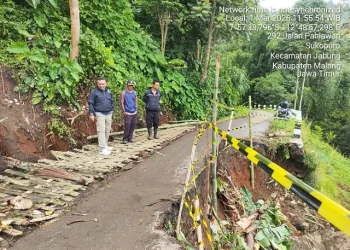 Kondisi jalan yang longsor. Foto: BPBD Kabupaten Malang