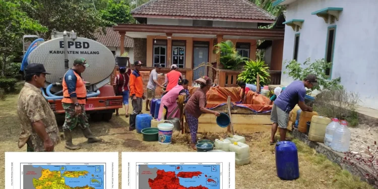 Kekeringan yang pernah terjadi di Malang serta peta masuknya musim kemarau di Jawa Timur. Foto: BPBD Kabupaten Malang