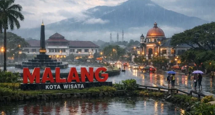 Prakiraan cuaca Malang, terutama di Kota Malang pada Sabtu, 14 Maret 2026 yang diperkirakan terjadi hujan dengan intensitas ringan. /Foto: Ilustrasi dibuat dengan AI.