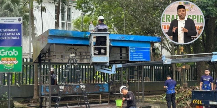 Proses pengecatan Halte Veteran 2 pada Sabtu, (25/04/2026). Foto/dok
