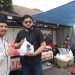 Wakil Ketua Fraksi Gerindra DPRD Kota Malang, Ginanjar Yoni Wardoyo (kiri) dan Ketua Panitia Kurban DPC Partai Gerindra Kota Malang, Abu Bakar (kanan) menunjukkan daging kurban Gerindra Kota Malang di RPH Perumda Tunas Kota Malang untuk dibagikan ke masyarakat (M Sholeh)