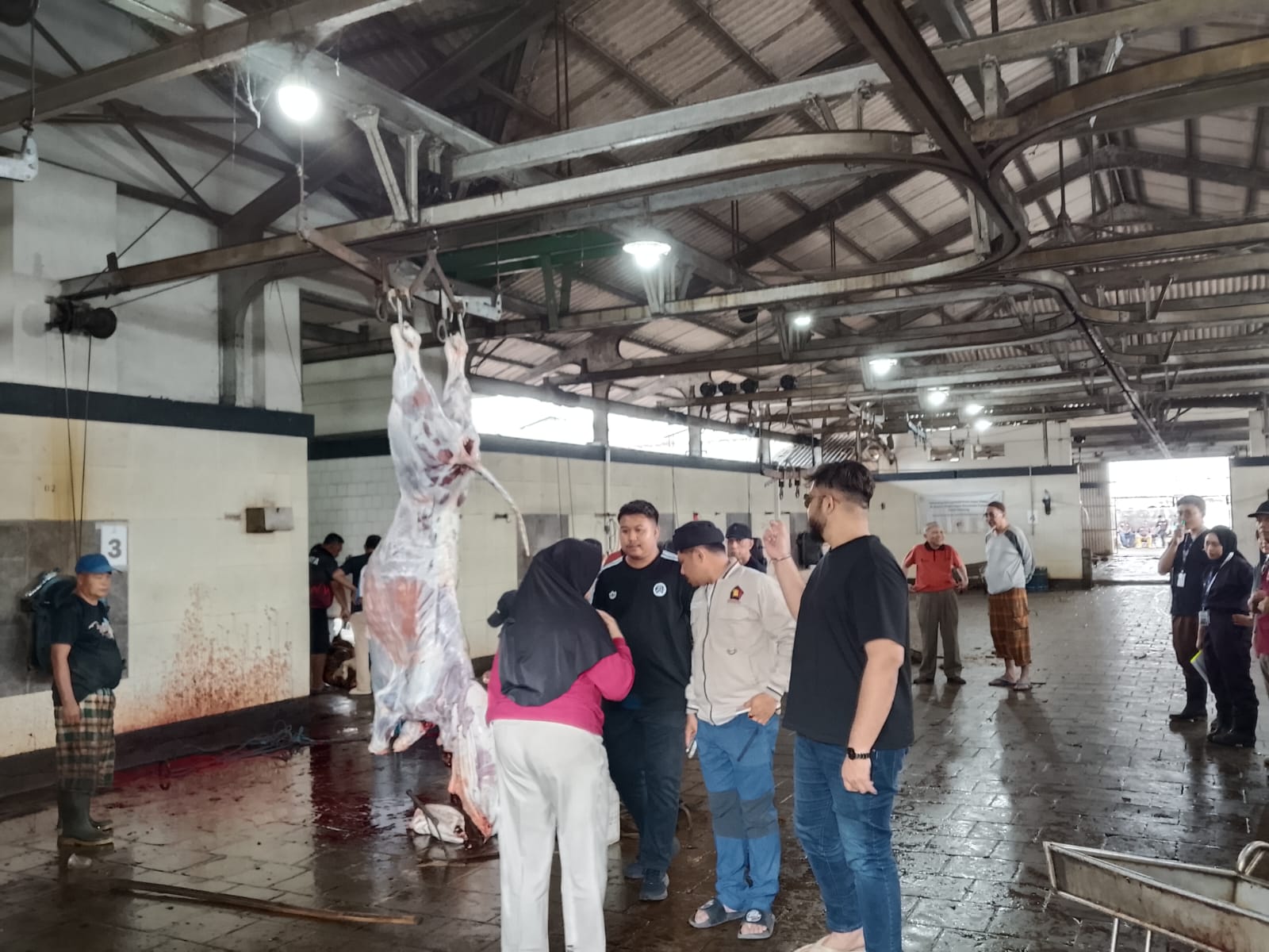 DPC Gerindra Kota Malang meninjau pemotongan hewan kurban di RPH Perumda Tunas Kota Malang. (Foto/M Sholeh)