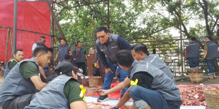 Manager PLN UP3 Malang, Agung Wibowo dalam kegiatan penyembelihan hewan qurban Idul Adha 2026. (Foto/M Sholeh)