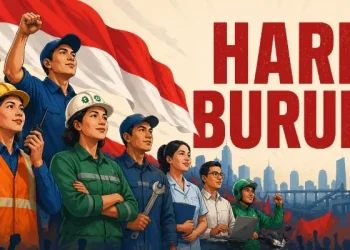 Fakta menarik peringatan hari buruh, berawal dari gerakan buruh di Amerika Serikat dan menjadi libur nasional di Indonesia. /Foto: Ilustrasi dibuat dengan AI