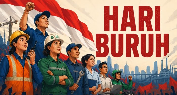 Fakta menarik peringatan hari buruh, berawal dari gerakan buruh di Amerika Serikat dan menjadi libur nasional di Indonesia. /Foto: Ilustrasi dibuat dengan AI
