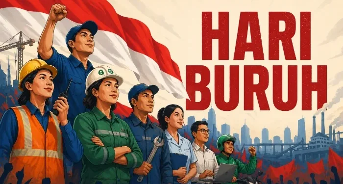 Fakta menarik peringatan hari buruh, berawal dari gerakan buruh di Amerika Serikat dan menjadi libur nasional di Indonesia. /Foto: Ilustrasi dibuat dengan AI