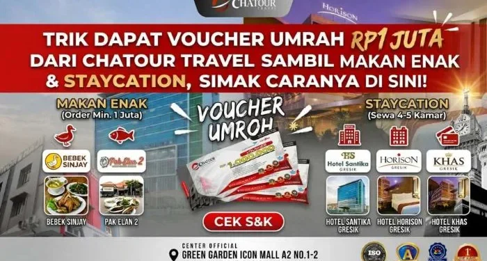 Program inovatif Chatour Travel beri voucher umrah Rp 1 juta plus makan enak dan staycation nyaman. /Foto: Dok. Chatour Travel.