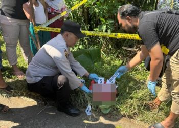 Petugas melakukan olah TKP di lokasi ditemukannya bayi. Foto: Polres Malang