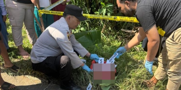 Petugas melakukan olah TKP di lokasi ditemukannya bayi. Foto: Polres Malang