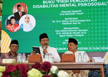 Peluncuran buku Fikih Penguatan Disabilitas Psikososial di Teras Gubuk Pesantren Al-Falah Ploso, Kabupaten Kediri. Foto/dok