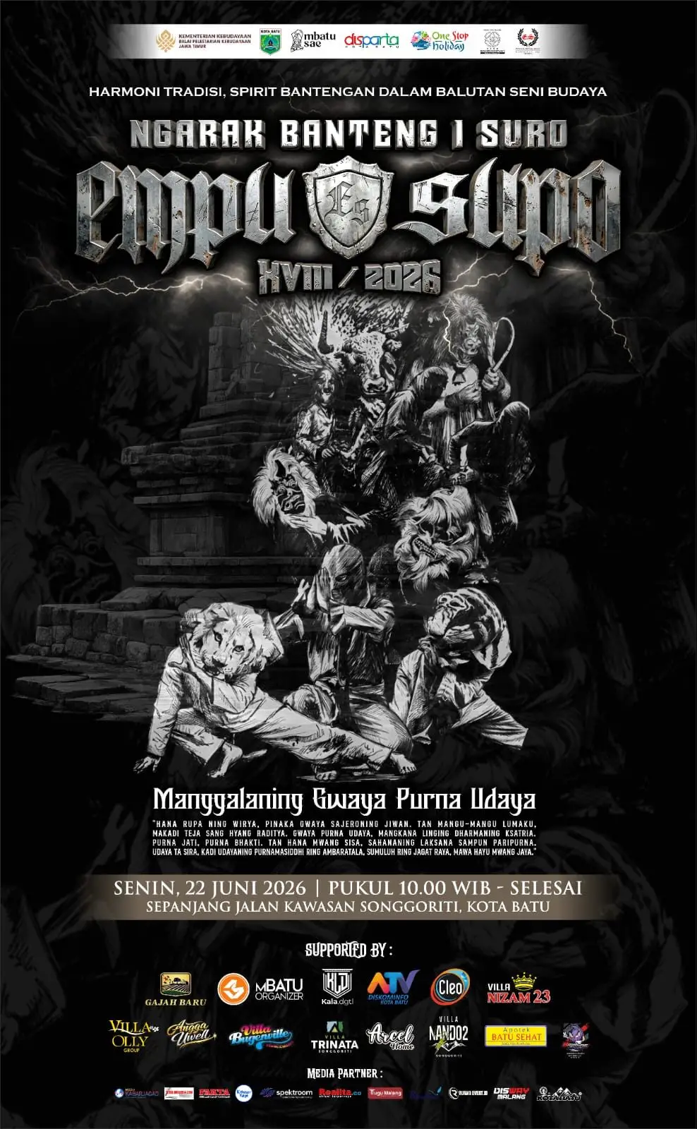 Flyer event Tradisi Ngarak Banteng 1 Suro Mpu Supo yang turut didukung tugumalang.id Foto: Dok