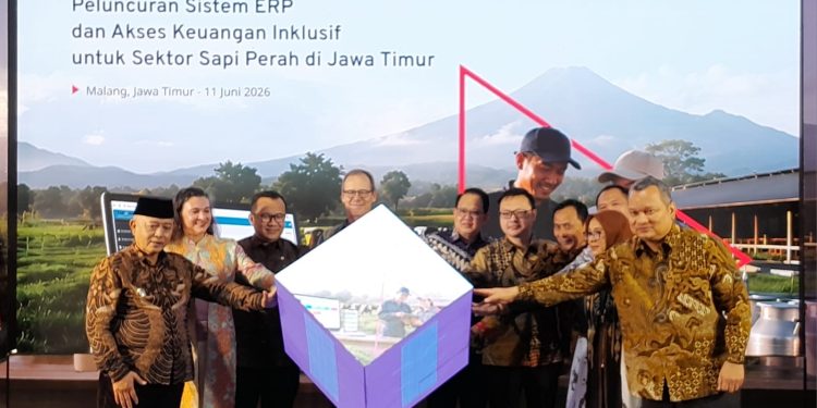 OJK berkolaborasi berbagai pihak luncurkan sistem ERP untuk membantu peternak sapi perah meningkatkan produktivitas dan kemudahan akses pembiayaan. /Foto: Tugumalang.id/Bagus Rachmad Saputra.