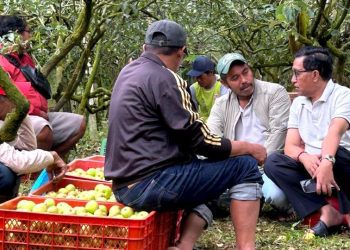 Ketua DPRD Kota Batu Didik Subianto berbincang dengan petani apel. Foto: Dok.