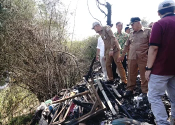 Bupati Malang, Sanusi (topi hitam) meninjau lahan di sekitar Pasar Turen yang terdampak kebakaran. Foto: Pemkab Malang