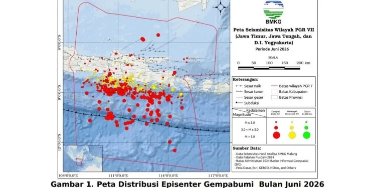 Juni 2026, BMKG Catat 698 Gempa Bumi Guncang Jawa Timur dan Sekitarnya