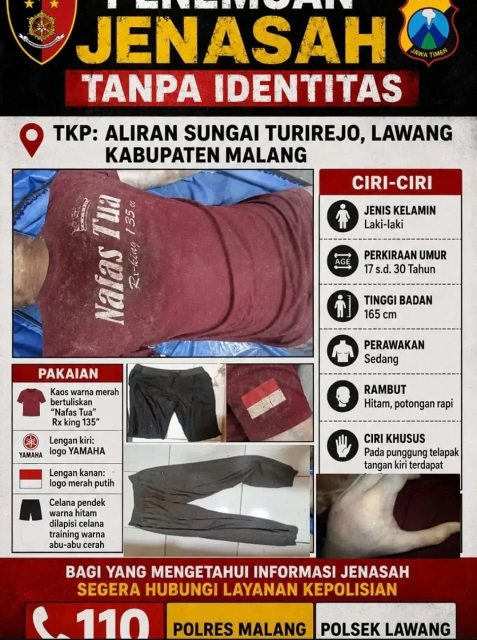 Jenazah Laki Laki Tanpa Identitas Ditemukan Mengapung Di Sungai Lawang 19