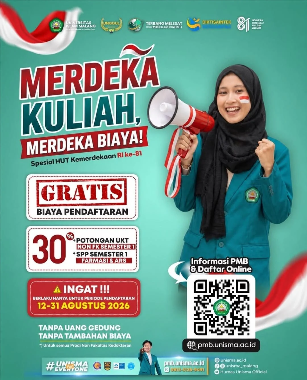 Unisma Gratiskan Biaya Pendaftaran, Potongan UKT hingga 30 Persen