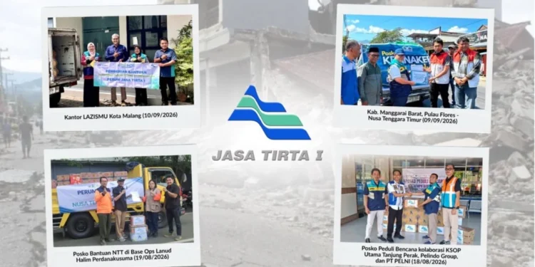 : Kolase empat penyaluran bantuan Perum Jasa Tirta I untuk masyarakat terdampak gempa NTT.