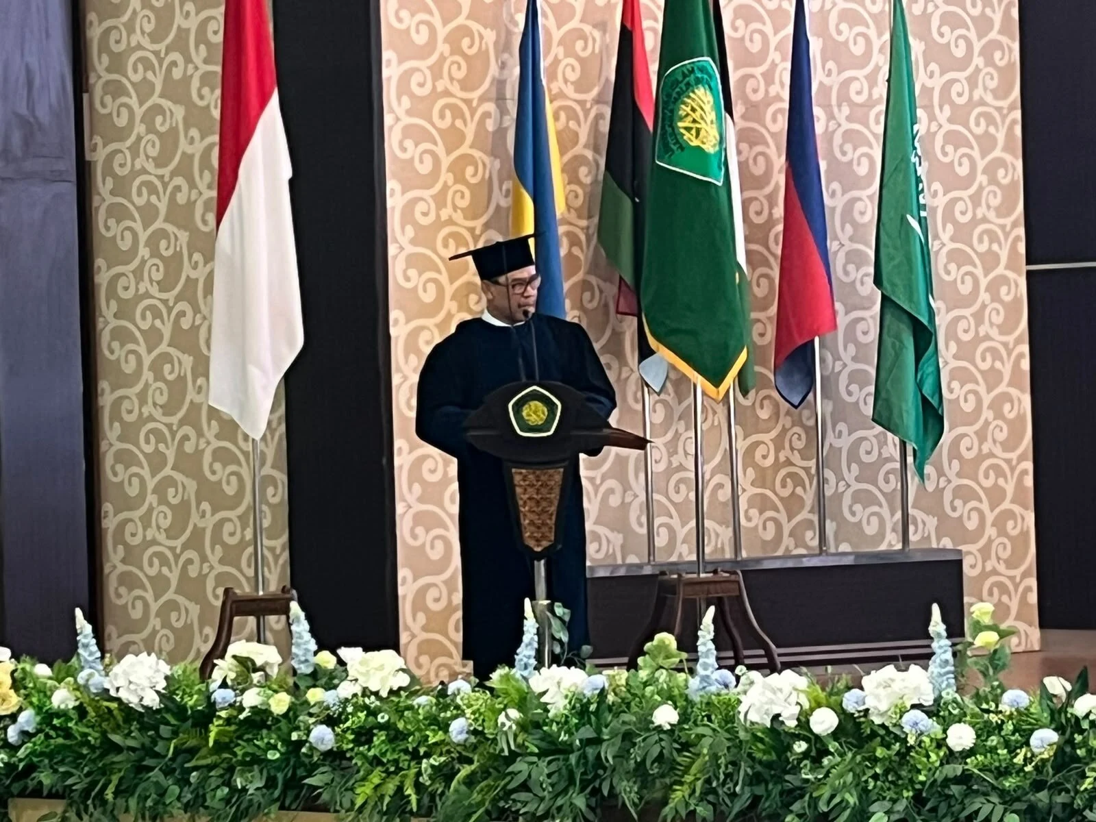 Salah satu Guru Besar UIN Malang yang dikukuhan menyampaikan pidato akademik. /Foto: Tugumalang.id/Bagus Rachmad Saputra