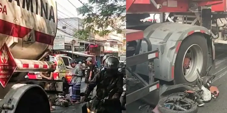 Truk Tangki Pertamina Lindas Motor di Muharto Kota Malang
