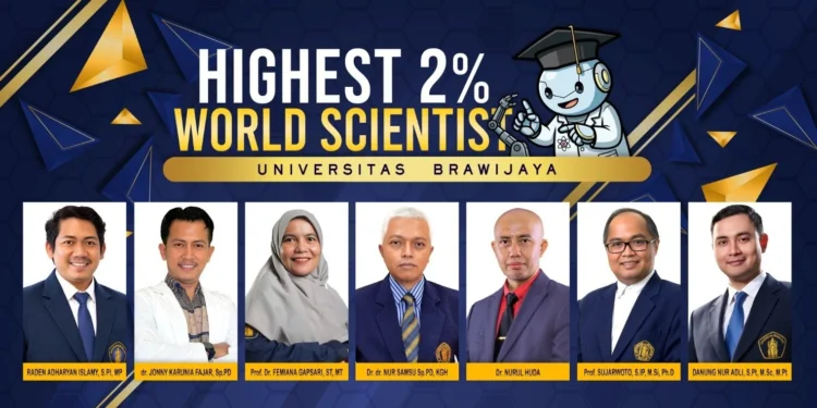 Tujuh ilmuwan Universitas Brawijaya masuk daftar Top dua persen Researchers tahun 2026 atau peneliti terbaik dunia. Foto: Dok. UB