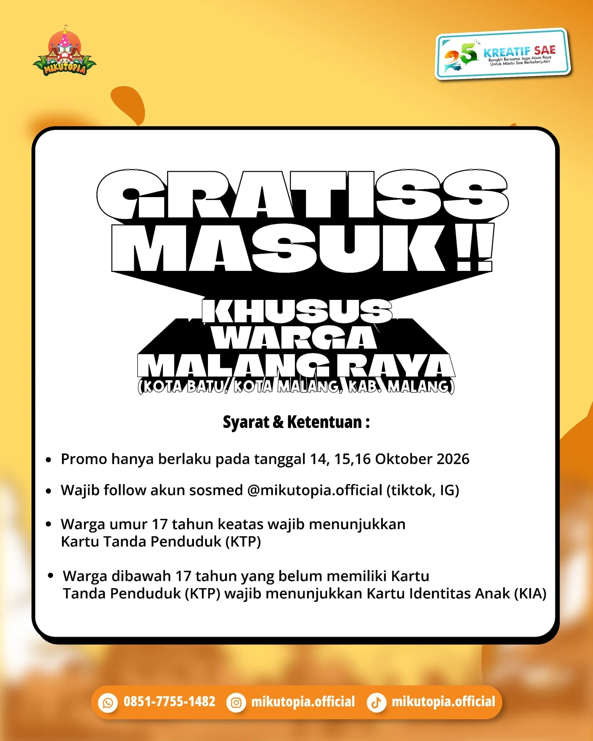 Mikutopia Gratiskan Tiket Masuk Selama 3 Hari Sambut HUT Kota Batu