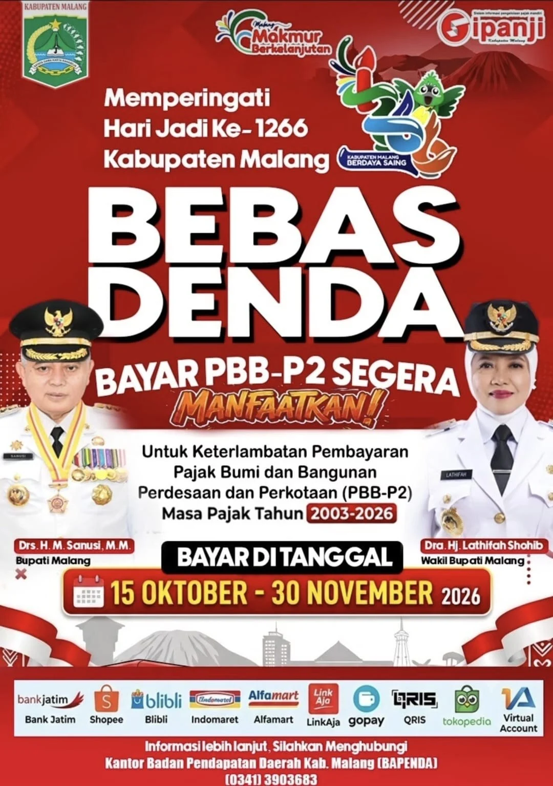 Pemkab Malang dan Pemprov Jatim Beri Keringanan Pajak hingga 30 November 2026